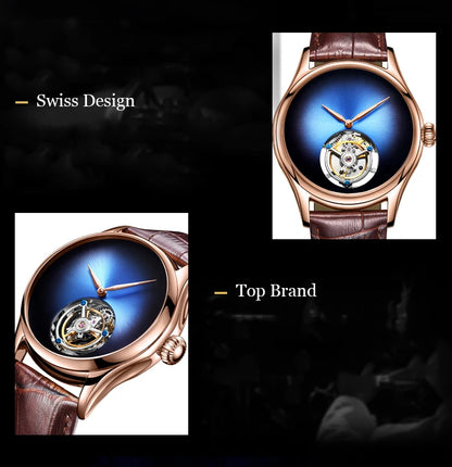 AESOP Flying Tourbillon Skeleton Watch For Men Mekanisk vattentät herrklocka Lyxigt urverk Rostfritt stål