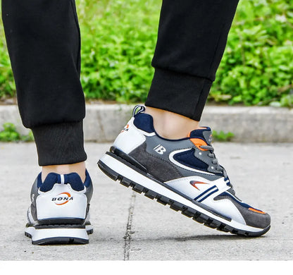 BONA New Designer Action Leather Sport Shoes Men's Sneakers Running Shoes Men's Tennis Walking Footwear Trendy Fitness