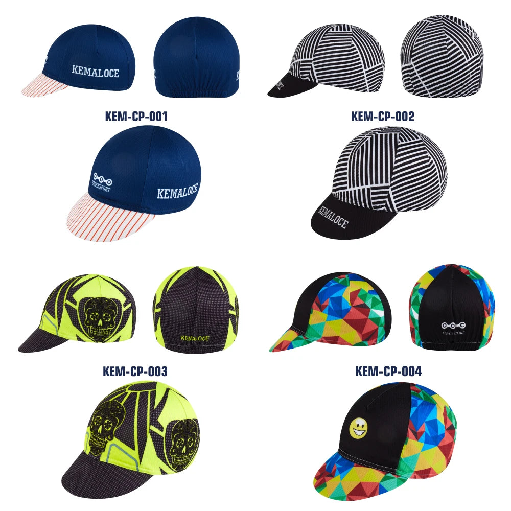 KEMALOCE Men Cycling Cap Anti-UV Summer Elastic Quick Dry Bike Cap 2023 White/Black/Blue Mesh Outdoor Breathable Cycling Hat