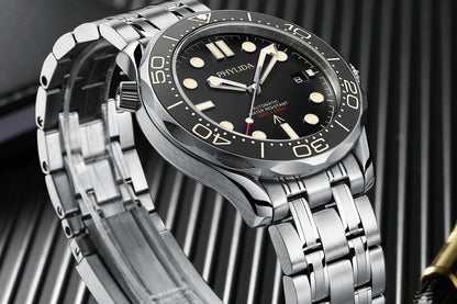 PHYLIDA Black Dial PT5000 MIYOTA Automatic Watch DIVER 200M 007 NTTD Style Sapphire Crystal Solid Bracelet Waterproof 20Bar
