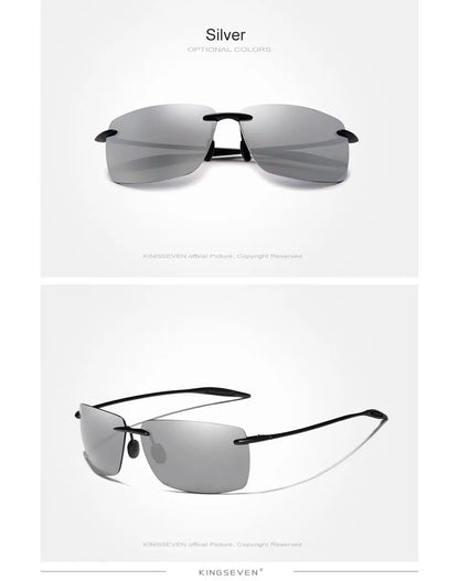 KINGSEVEN Brand Polarized Sunglasses Men Fashion Rimless Lens Driving Square Sun Glasses Male Women TR90 Goggle Zonnebril