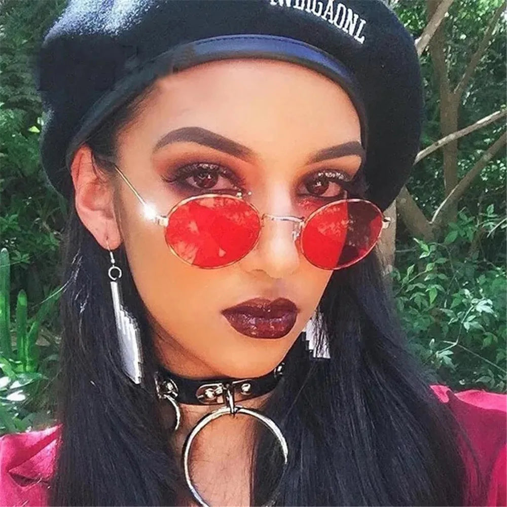 Women Female Oval Sunglasses Eyewear Driver Goggles Gold Small Retro Vintage Sexy Round Sunglasses Frame Cycling Accessories