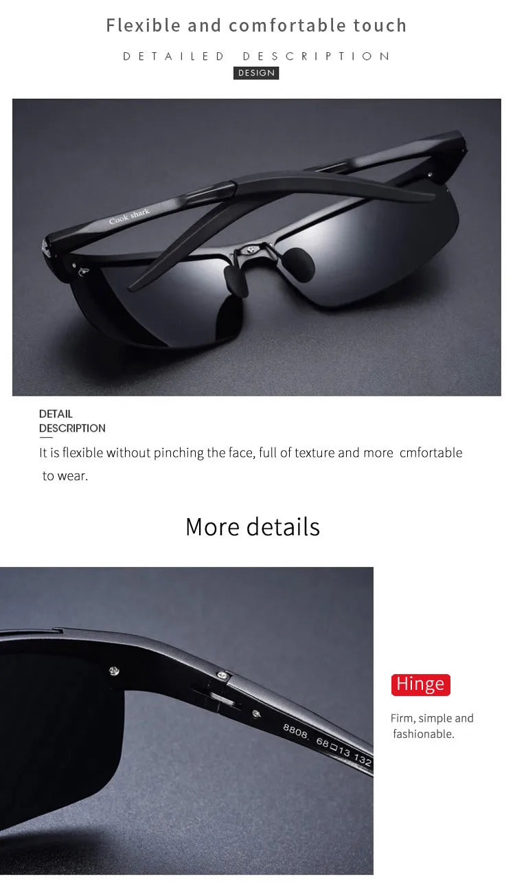 Cook Shark's new aluminum magnesium sunglasses men's sunglasses HD polarized driving drivers color glasses tide