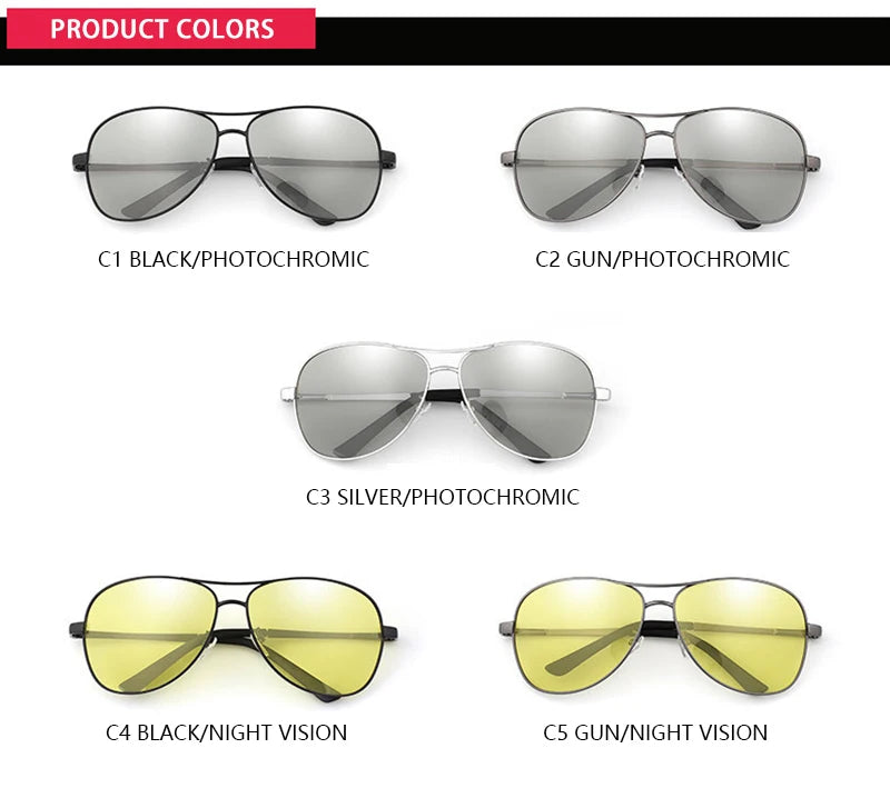 Classic Pilot Photochromic Sunglasses Men Women Fashion Chameleon Polarized Sun Glasses Male Driving Change Color Night Vision