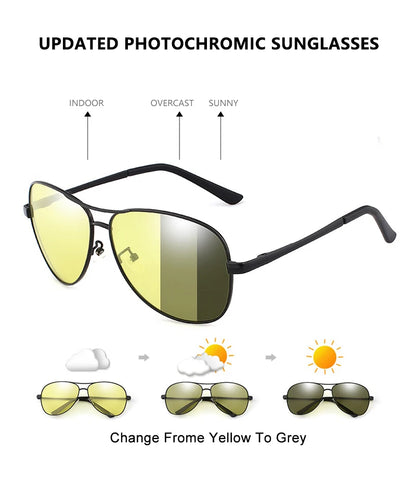 Classic Pilot Photochromic Sunglasses Men Women Fashion Chameleon Polarized Sun Glasses Male Driving Change Color Night Vision