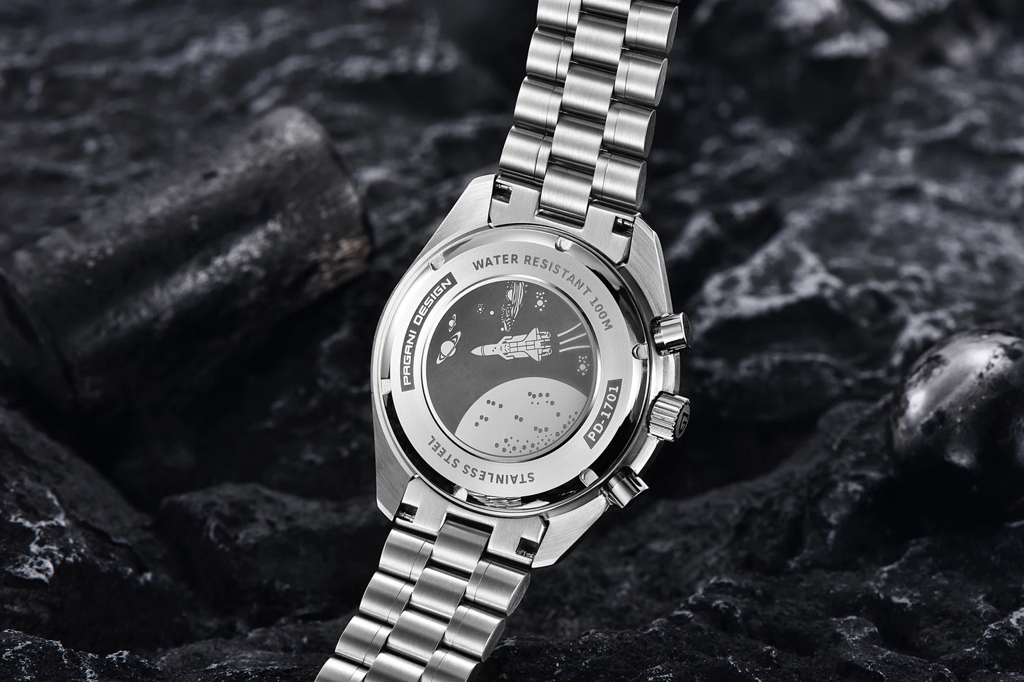 Orologio da uomo PAGANI DESIGN Planetary Series Saturn Light Tan al quarzo, cronografo Speed, vetro zaffiro AR, novità 2026