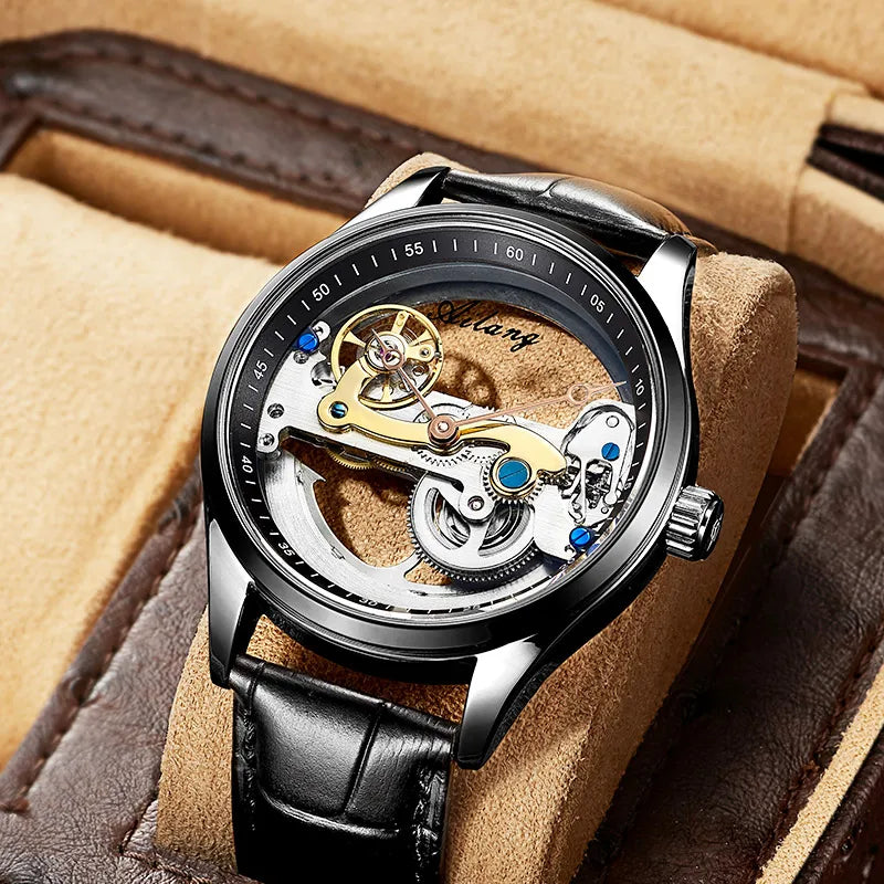 AILANG Skeleton Mechanical Mens Watches Top Brand Luxury Steampunk Transparent Hollow Automatic Watch Relogio Masculino 8625