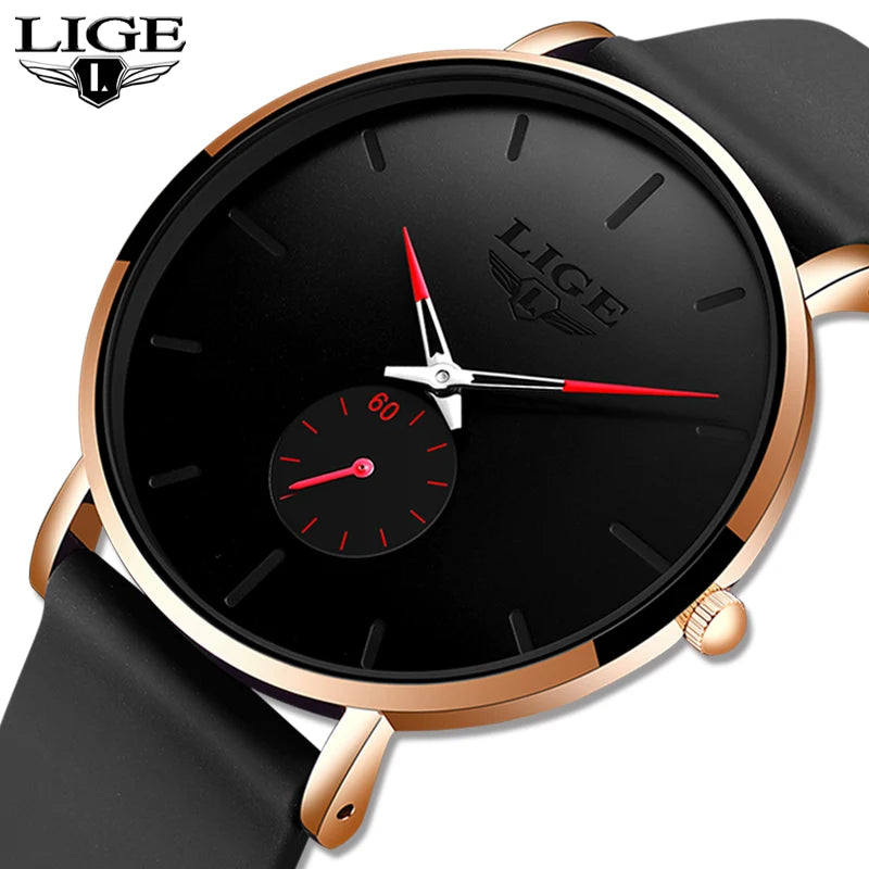 Montre pour homme LIGE – Style sportif et tendance, marque de luxe, étanche, design épuré et ultra-fin, montre à quartz pour homme.