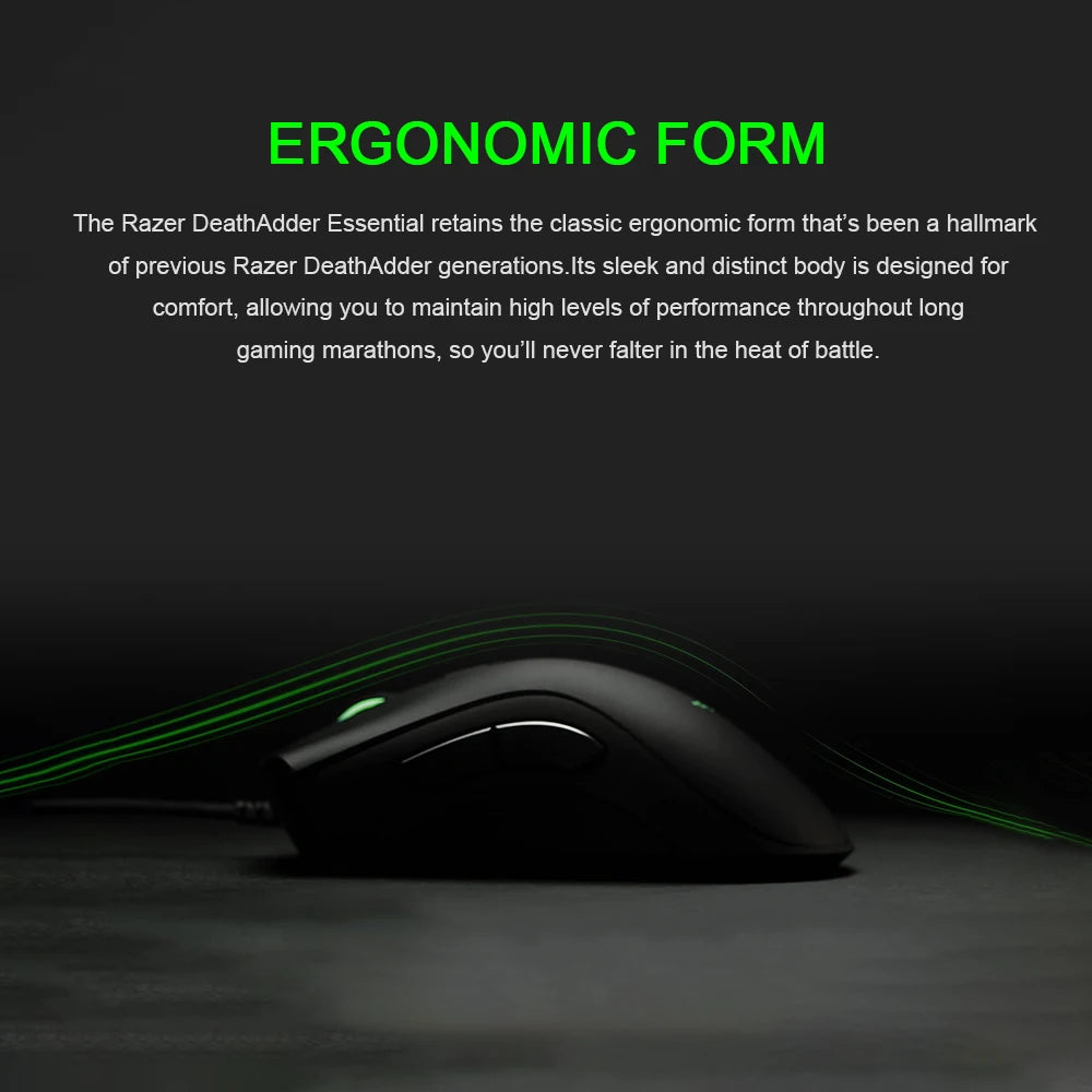 Original Razer DeathAdder Essential Wired Gaming Mouse 6400DPI Optical Sensor 5 Independently Programmable Buttons For Laptop PC Gamer