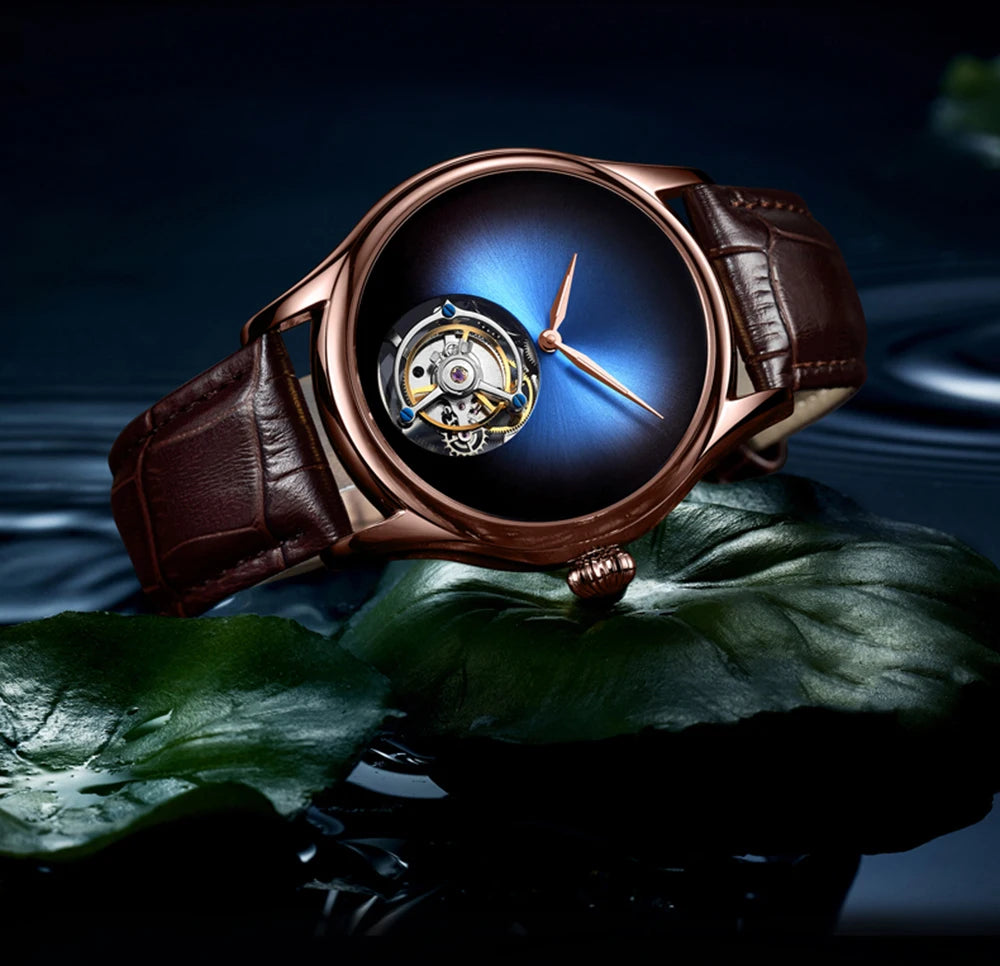 AESOP Flying Tourbillon Skeleton Watch For Men Mekanisk vattentät herrklocka Lyxigt urverk Rostfritt stål
