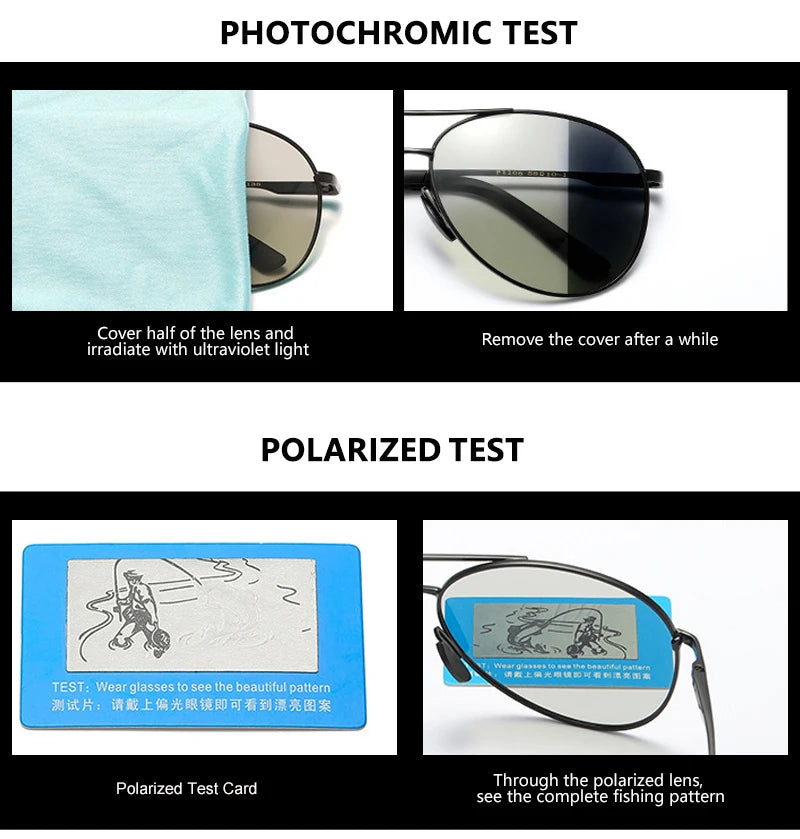 Classic Pilot Photochromic Sunglasses Men Women Fashion Chameleon Polarized Sun Glasses Male Driving Change Color Night Vision
