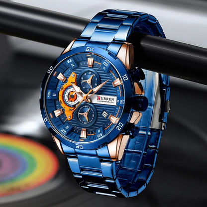 Reloj para hombre CURREN: cronógrafo deportivo de lujo, movimiento de cuarzo, totalmente de acero, resistente al agua