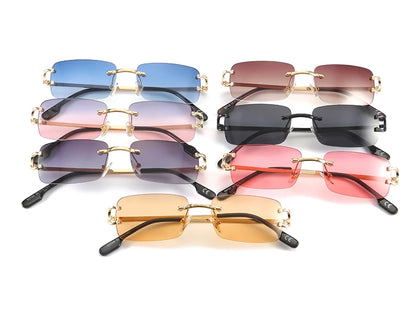 Kachawoo retro rectangular sunglasses rimless male female uv400 small sun glasses fashion blue pink gold metal birthday gifts