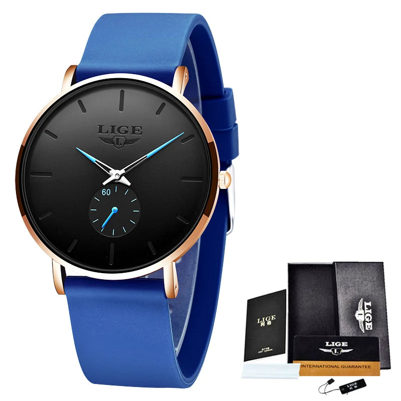Montre pour homme LIGE – Style sportif et tendance, marque de luxe, étanche, design épuré et ultra-fin, montre à quartz pour homme.