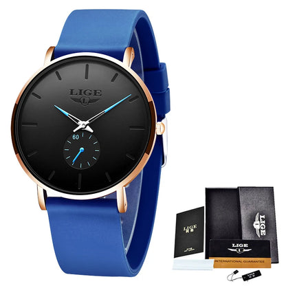 Montre pour homme LIGE – Style sportif et tendance, marque de luxe, étanche, design épuré et ultra-fin, montre à quartz pour homme.