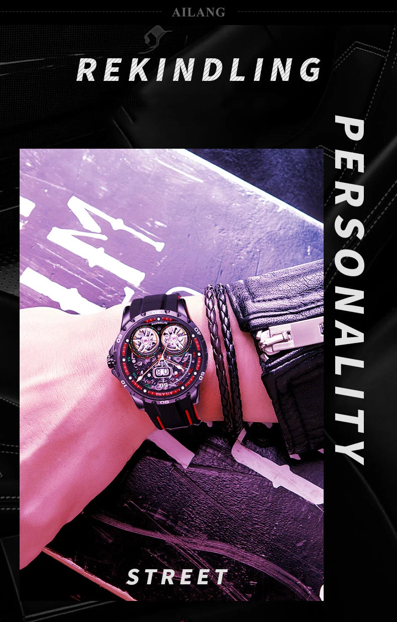 AILANG Super Cool Double Tourbillon Automatic Mechanical Watch Men Luxury Brand Luminous Waterproof Watches Men's Reloj Hombre