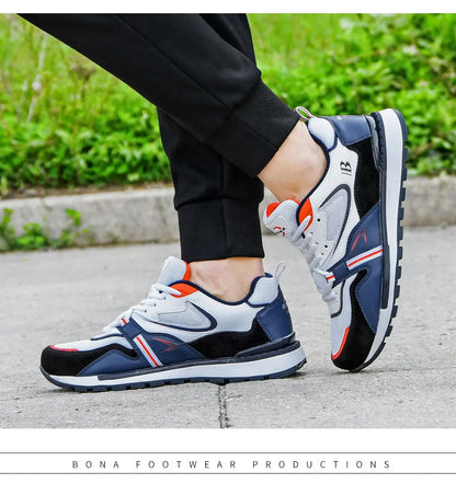 BONA New Designer Action Leather Sport Shoes Men's Sneakers Running Shoes Men's Tennis Walking Footwear Trendy Fitness