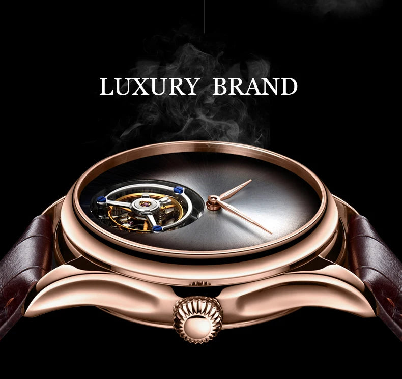 AESOP Flying Tourbillon Skeleton Watch For Men Mekanisk vattentät herrklocka Lyxigt urverk Rostfritt stål