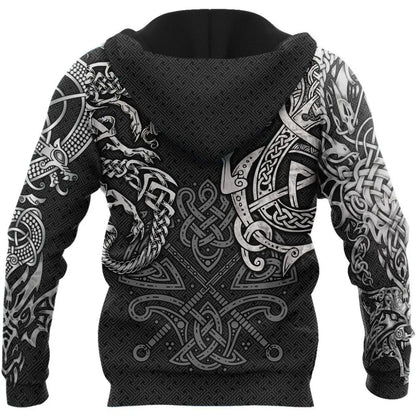 Sudadera con capucha Fashion Fenrir Wolf And Dragon Tattoo 3D con estampado integral para hombre, unisex, con cremallera, estilo casual, DW0220