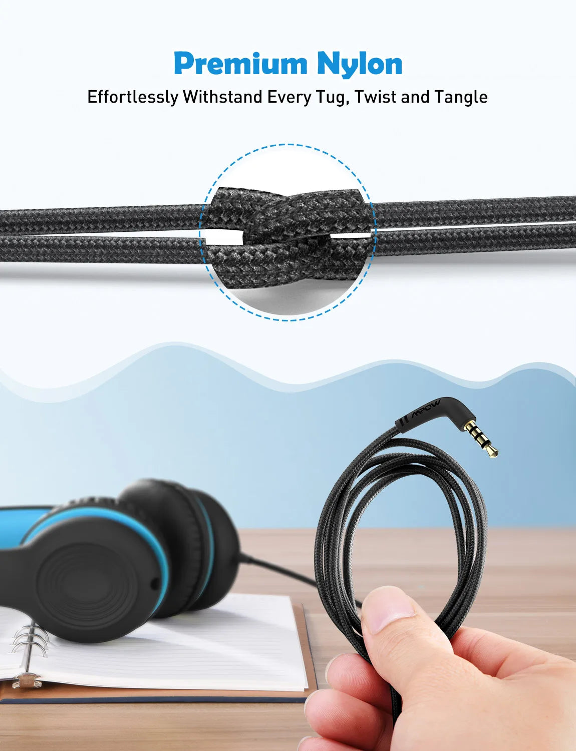 Écouteurs filaires Ow CH6S avec microphone pour enfants, matériau de qualité alimentaire, écouteurs supra-auriculaires pour enfants, IPad Kindle Morning, Max 85dB