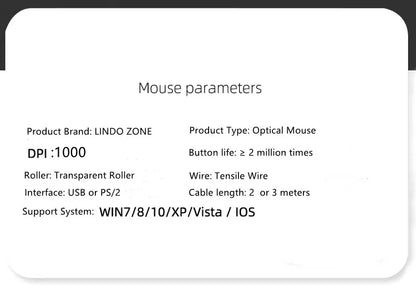 LINDO ZONE kabelgebundene Desktop-Computer-Maus USB PS/2 mit ultralangem Kabel 2M/3M, 200CM/300CM, erweiterte kabelgebundene Notebook-Maus