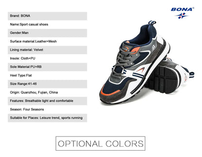 BONA New Designer Action Leather Sport Shoes Men's Sneakers Running Shoes Men's Tennis Walking Footwear Trendy Fitness