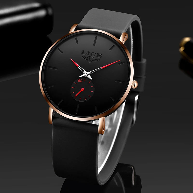 Montre pour homme LIGE – Style sportif et tendance, marque de luxe, étanche, design épuré et ultra-fin, montre à quartz pour homme.
