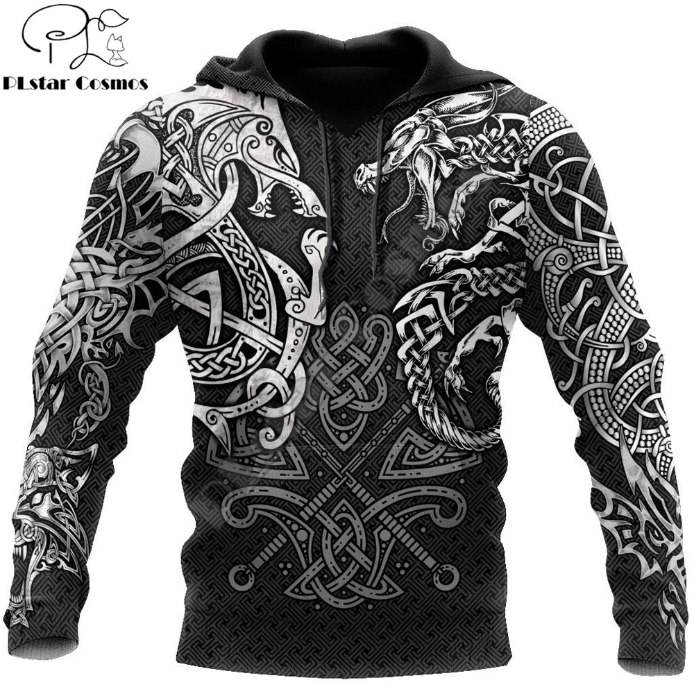 Sudadera con capucha Fashion Fenrir Wolf And Dragon Tattoo 3D con estampado integral para hombre, unisex, con cremallera, estilo casual, DW0220