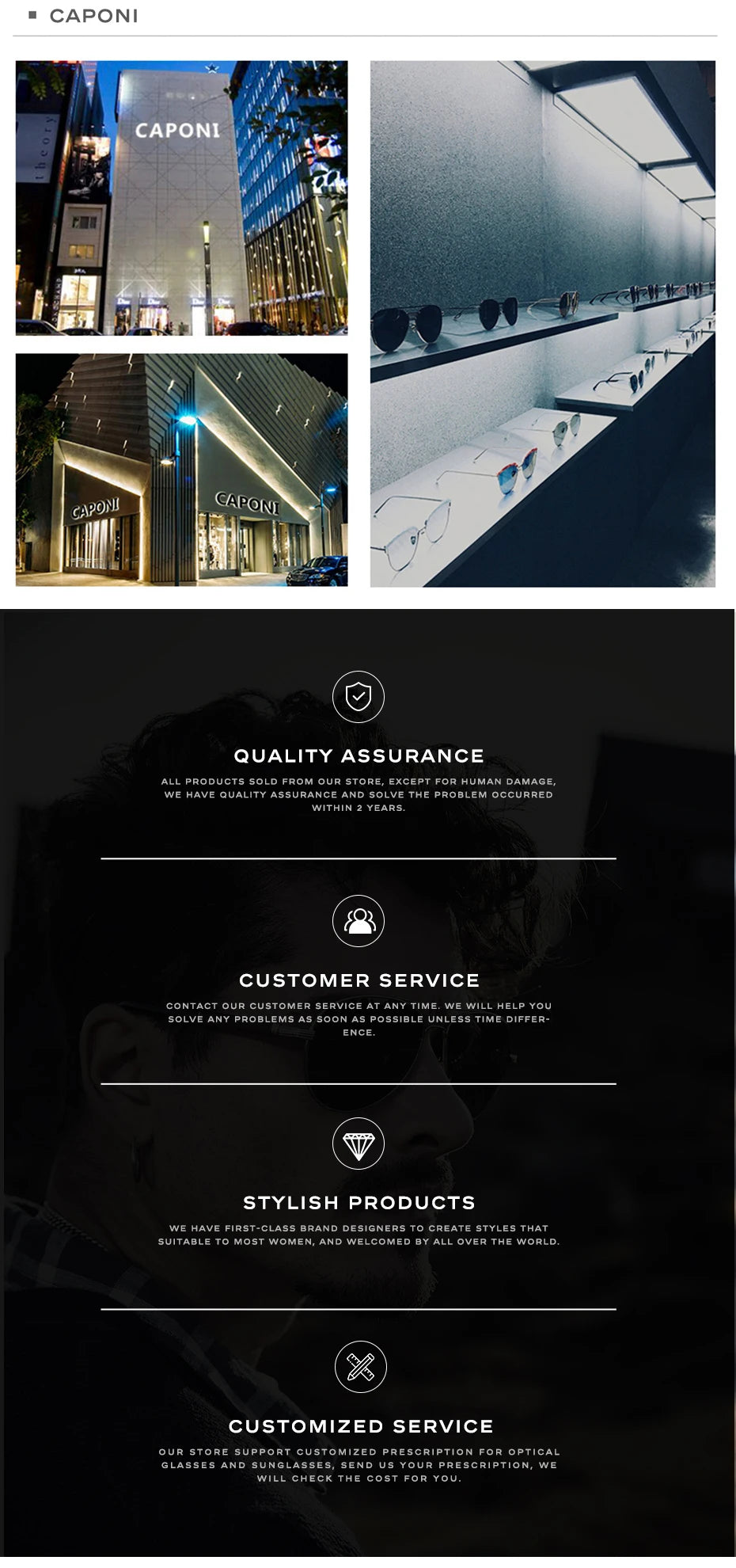 CAPONI Square Sun Glasses For Men Photochromic Polarized Rimless Sunglasses Classic Design High Quality Eyewear UV400 BS7467