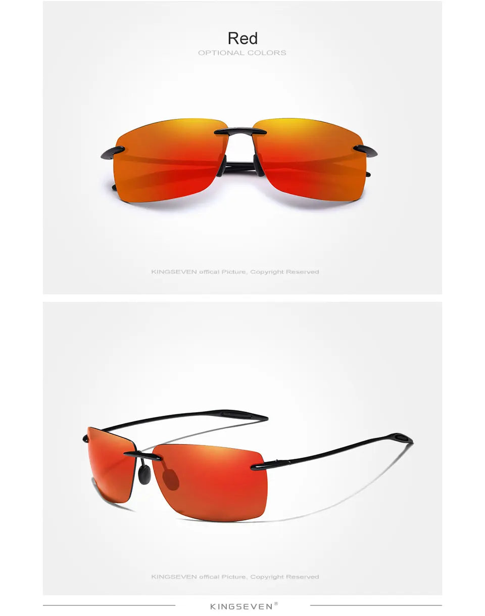KINGSEVEN Brand Polarized Sunglasses Men Fashion Rimless Lens Driving Square Sun Glasses Male Women TR90 Goggle Zonnebril