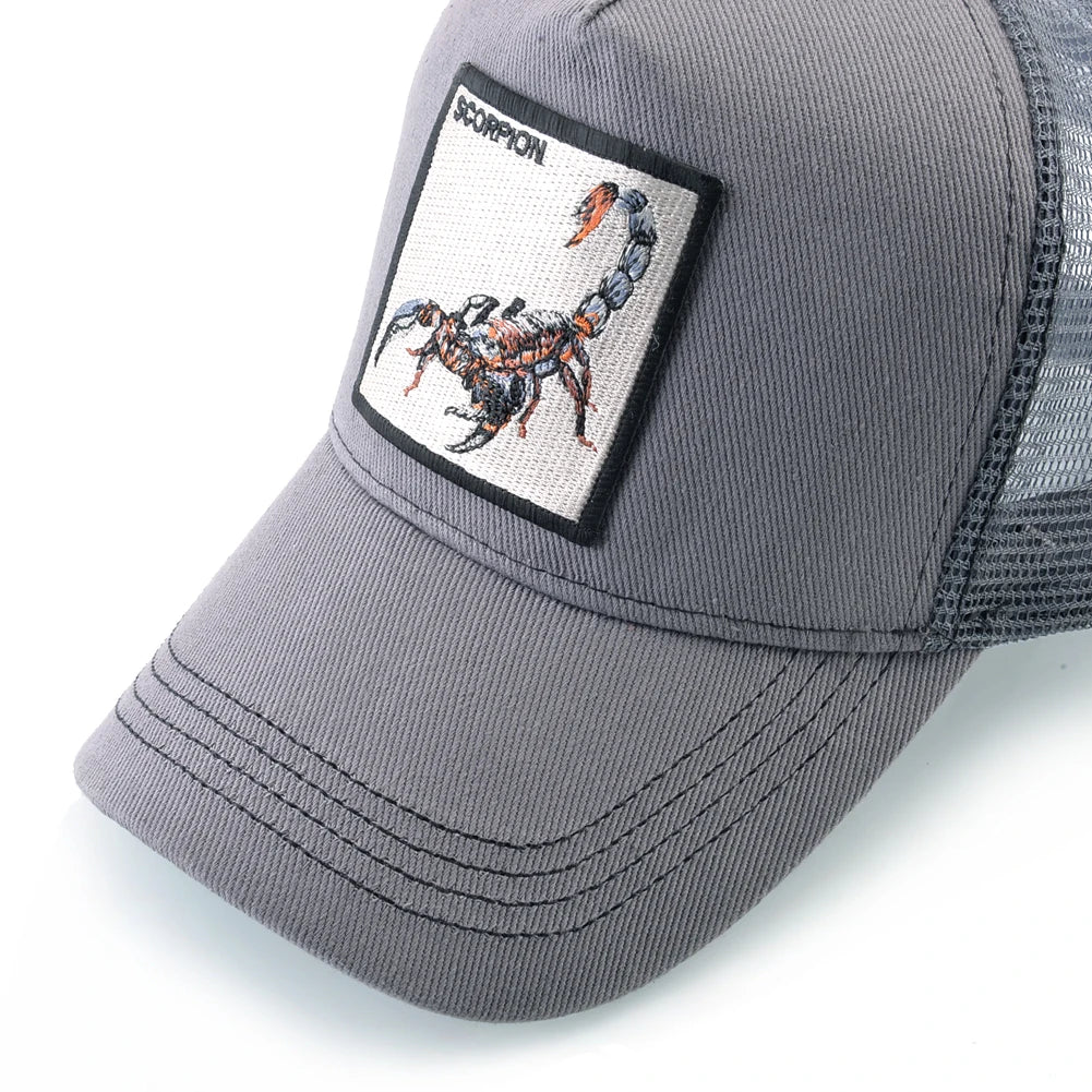K Four Season Men's Trucker Caps With Scorpion Patch Snapback Hip Hop Baseball Cap For Women Adjustable Unisex Baseball Hats