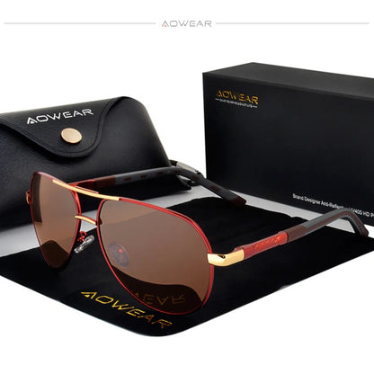 AOWEAR Aviation Polarized Sunglasses Men Aluminum Driving Mirror Sun Glasses Male Brand Designer Retro Eyewear Accessories gafas