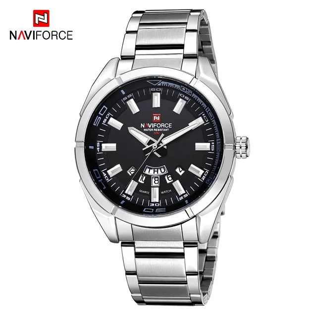 Ανδρικό ρολόι NAVIFORCE, εξ ολοκλήρου από ατσάλι, αδιάβροχο, casual στυλ, μηχανισμός χαλαζία με ένδειξη ημερομηνίας – Πολυτελές ανδρικό ρολόι χειρός, από κορυφαία μάρκα.