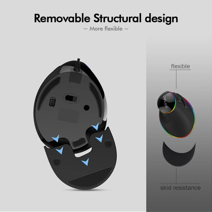 Delux M618 PLUS Vertical Mouse Gaming Wired Ergonomics Mice Wireless 6 Buttons 4000 DPI Optical Right Hand For PC Laptop