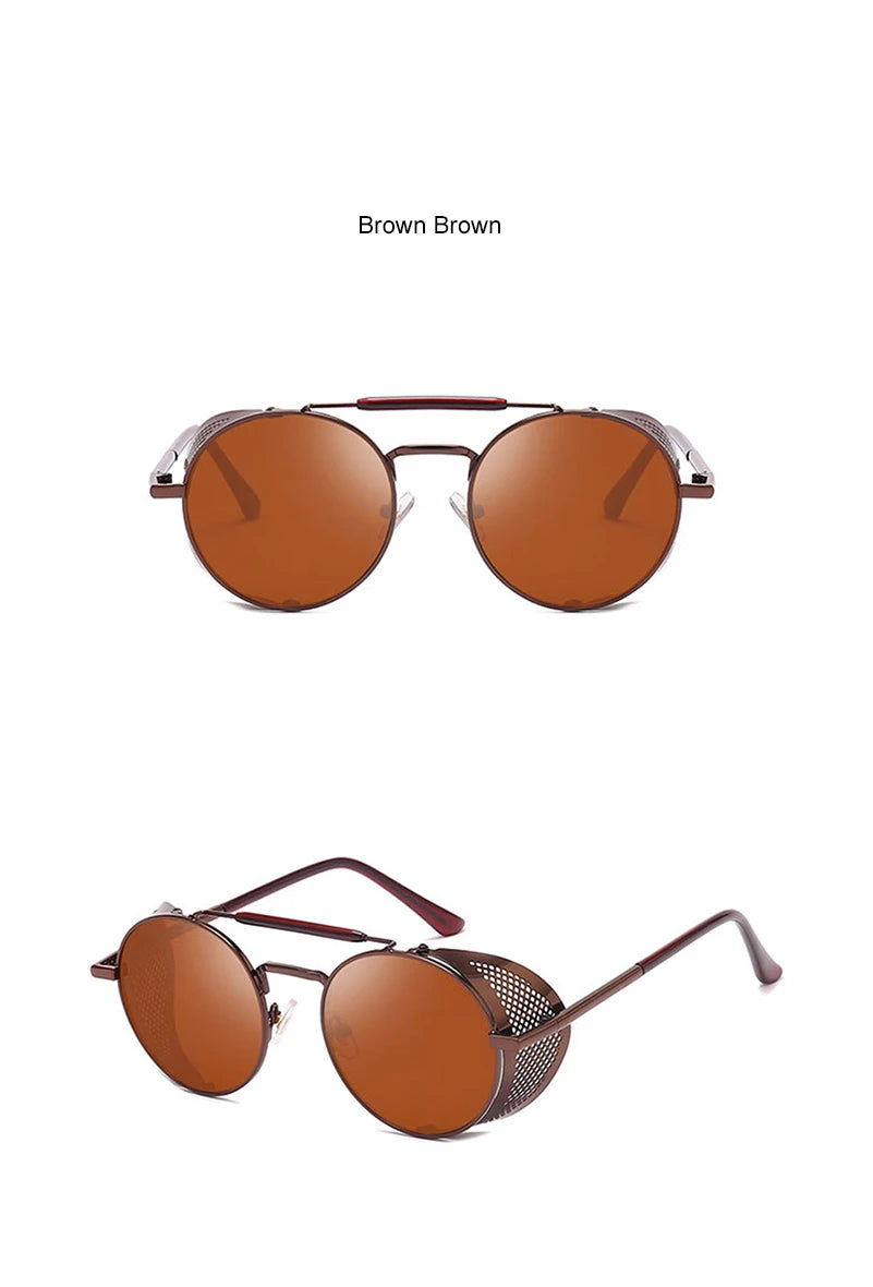 New Steampunk Retro Round Metal Sunglasses Men Women Brand Designer Glasses Metal Shields Shades Oculos De Sol UV400 Eyewear