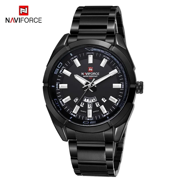 Ανδρικό ρολόι NAVIFORCE, εξ ολοκλήρου από ατσάλι, αδιάβροχο, casual στυλ, μηχανισμός χαλαζία με ένδειξη ημερομηνίας – Πολυτελές ανδρικό ρολόι χειρός, από κορυφαία μάρκα.