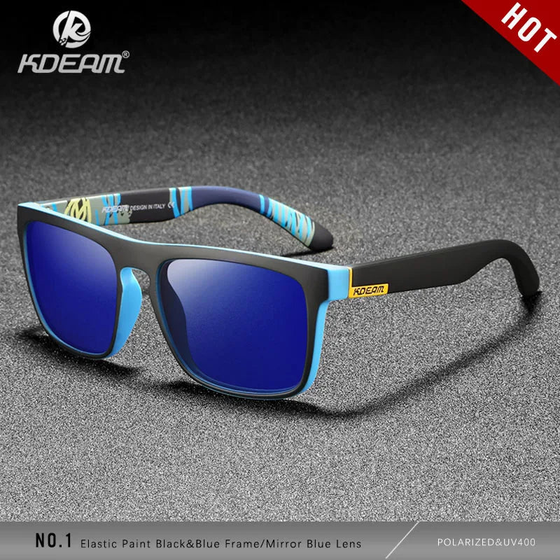KDEAM Polarized Designer Square Sunglasses Men or Women Elastic Paint Frame Mirror Sun Glasses 17 Colors Available