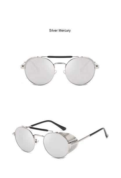 New Steampunk Retro Round Metal Sunglasses Men Women Brand Designer Glasses Metal Shields Shades Oculos De Sol UV400 Eyewear
