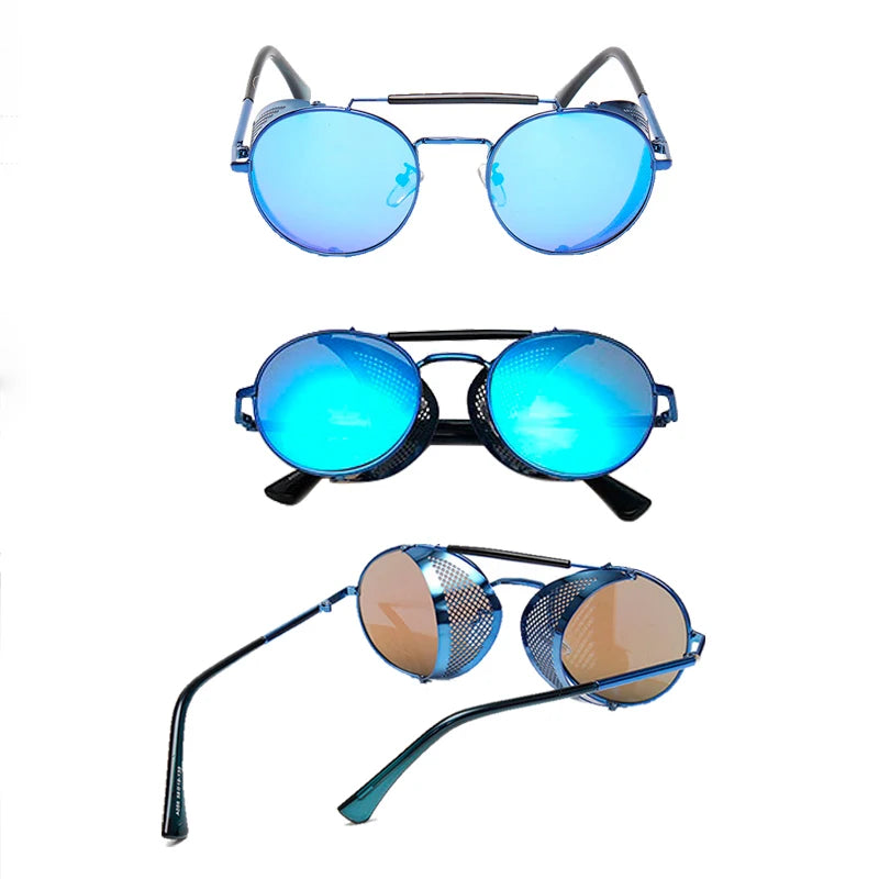 New Steampunk Retro Round Metal Sunglasses Men Women Brand Designer Glasses Metal Shields Shades Oculos De Sol UV400 Eyewear