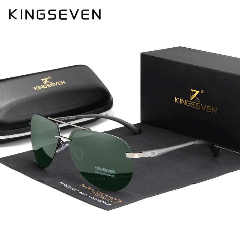 KINGSEVEN Aluminum Magnesium Polarized Rimless Lens Sunglasses For Men High Definition Retro Women Eyewear Oculos de sol