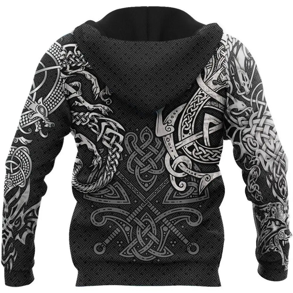 Sudadera con capucha Fashion Fenrir Wolf And Dragon Tattoo 3D con estampado integral para hombre, unisex, con cremallera, estilo casual, DW0220