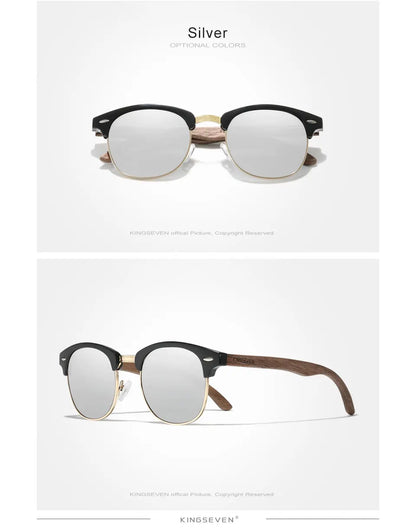 KINGSEVEN New Walnut Wooden Sunglasses For Men Polarized Semi-Rimless Glasses UV400 Eye Protection Retro Eyewear Women Accessory