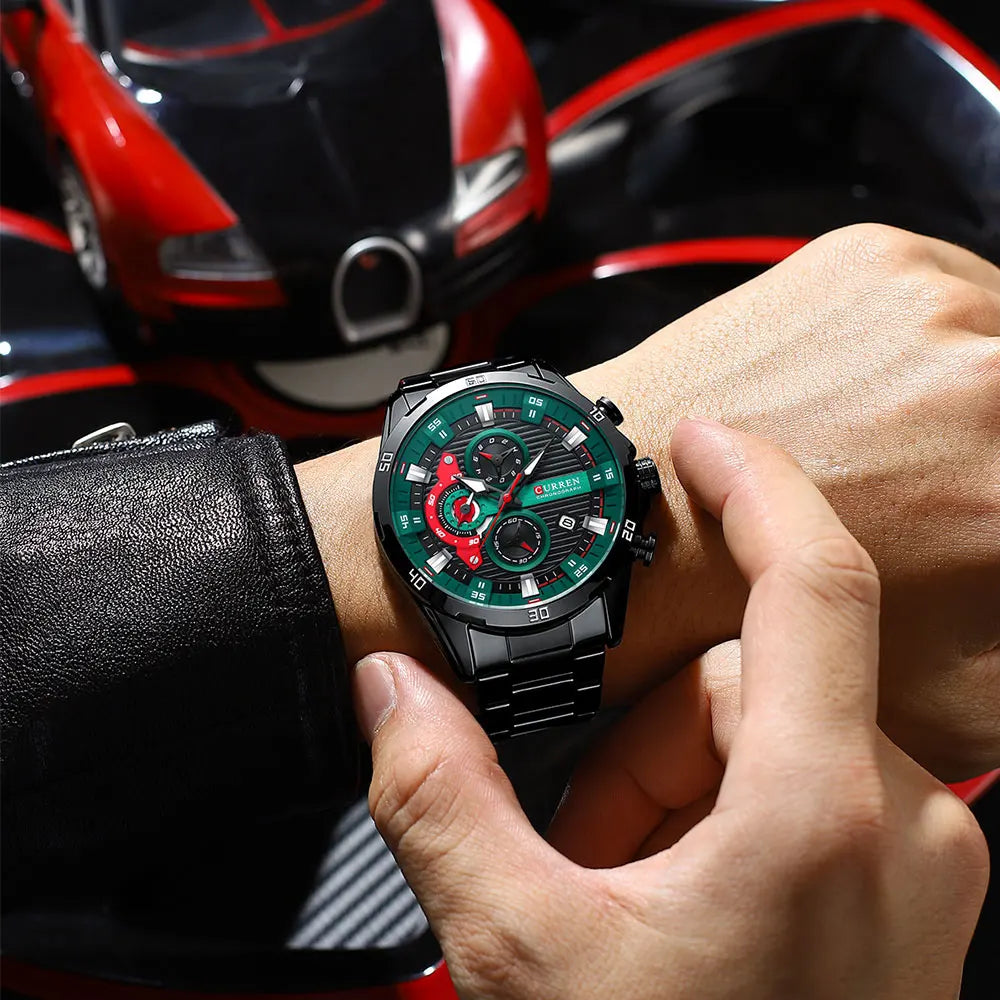 Reloj para hombre CURREN: cronógrafo deportivo de lujo, movimiento de cuarzo, totalmente de acero, resistente al agua