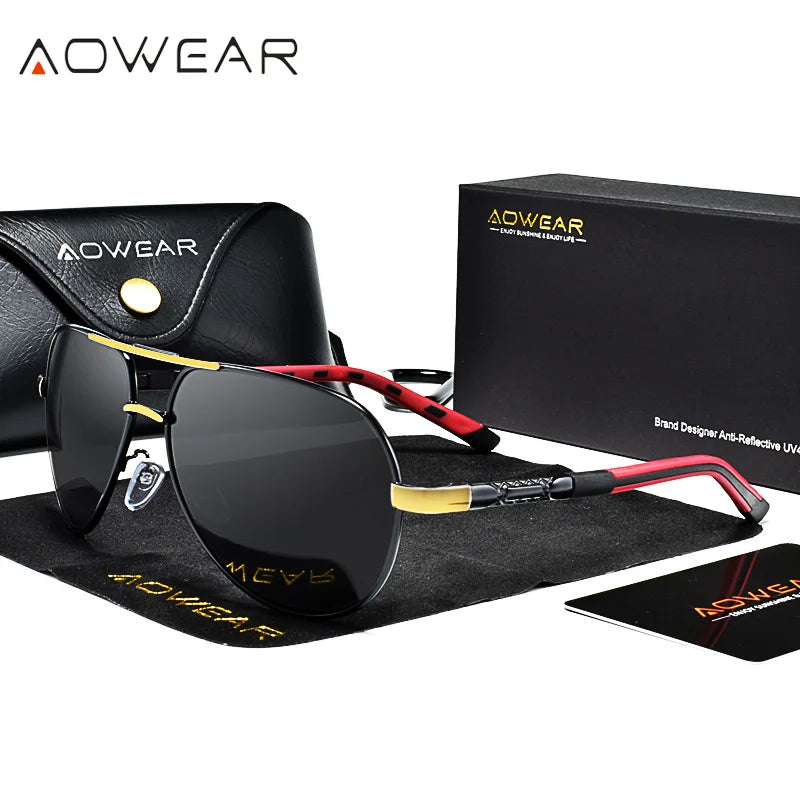 AOWEAR Aviation Polarized Sunglasses Men Aluminum Driving Mirror Sun Glasses Male Brand Designer Retro Eyewear Accessories gafas
