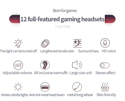 RGB Gaming Headset with Microphone 7.1 Surround HD Sound Stereo Dual 3.5mm USB  Wired Headphone For PS5 PC Laptop Phone