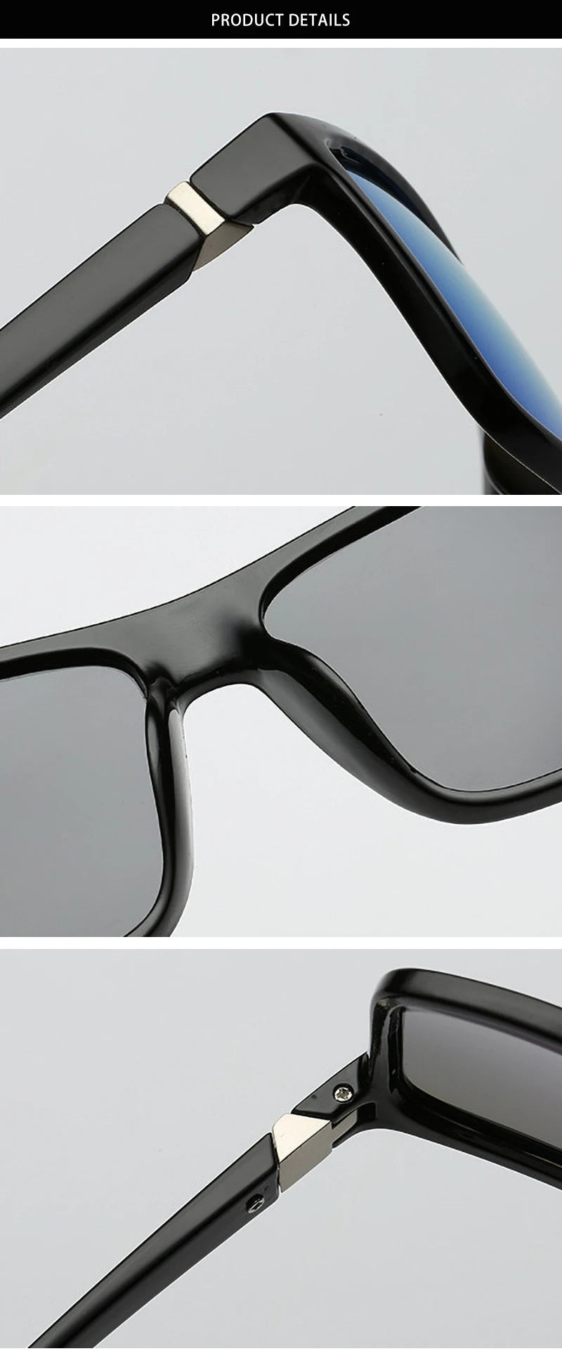 Classic Black Square Polarized Sunglasses Men Fashion Mirror Blue Sun Glasses Unisex Vintage Anti Glare Driving Shades UV400