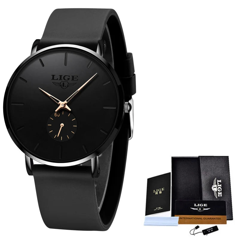 Montre pour homme LIGE – Style sportif et tendance, marque de luxe, étanche, design épuré et ultra-fin, montre à quartz pour homme.