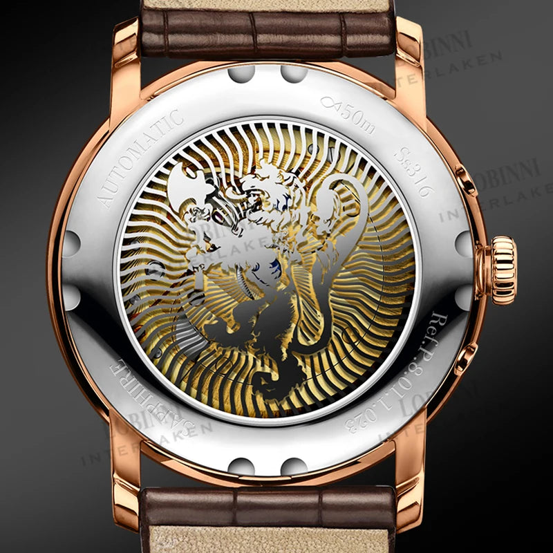 LOBINNI Men Watches Fashion Brand wrist watch Seagull Automatic Mechanical Clock Sapphire Moon Phase relogio masculino L1023B-2