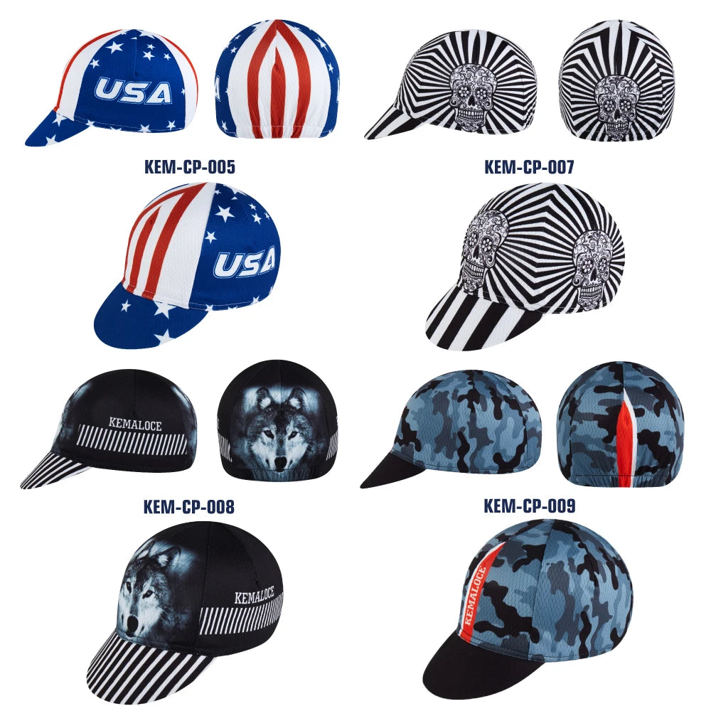 KEMALOCE Men Cycling Cap Anti-UV Summer Elastic Quick Dry Bike Cap 2023 White/Black/Blue Mesh Outdoor Breathable Cycling Hat