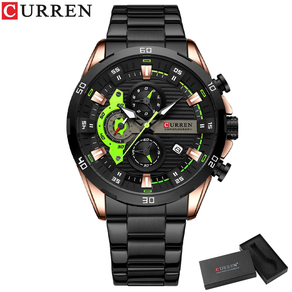 Reloj para hombre CURREN: cronógrafo deportivo de lujo, movimiento de cuarzo, totalmente de acero, resistente al agua
